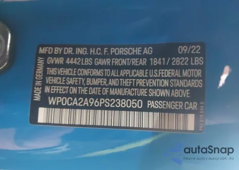2023 Porsche 911 Carrera 4 Cabriolet/Carrera Cabriolet z USA, uszkodzony, nr VIN WP0CA2A96PS238050